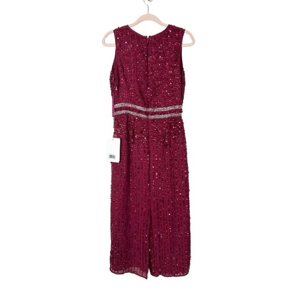 FLAW - Mac Duggal Sleeveless High Neck Beaded Midi Sheath Dress Burgundy 6 #9850 - Picture 8 of 11